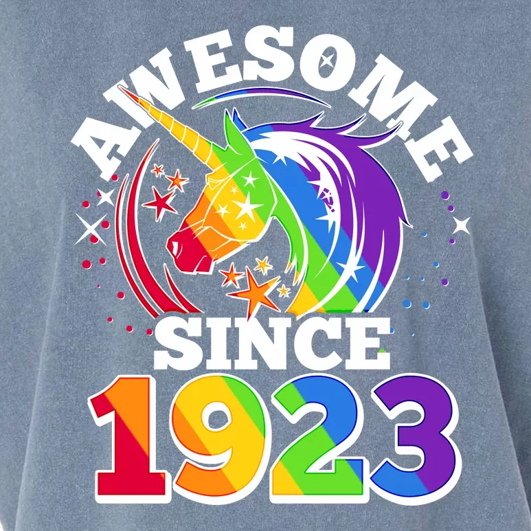 Rainbow Unicorn Awesome Since 1923 100th Birthday Garment-Dyed Women's Muscle Tee