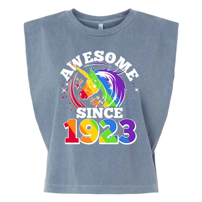 Rainbow Unicorn Awesome Since 1923 100th Birthday Garment-Dyed Women's Muscle Tee