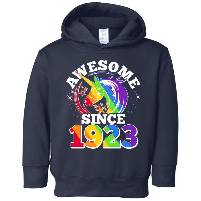 Rainbow Unicorn Awesome Since 1923 100th Birthday Toddler Hoodie