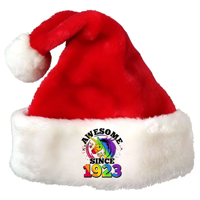 Rainbow Unicorn Awesome Since 1923 100th Birthday Premium Christmas Santa Hat