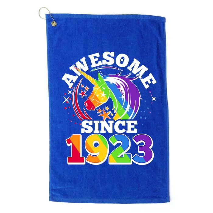 Rainbow Unicorn Awesome Since 1923 100th Birthday Platinum Collection Golf Towel