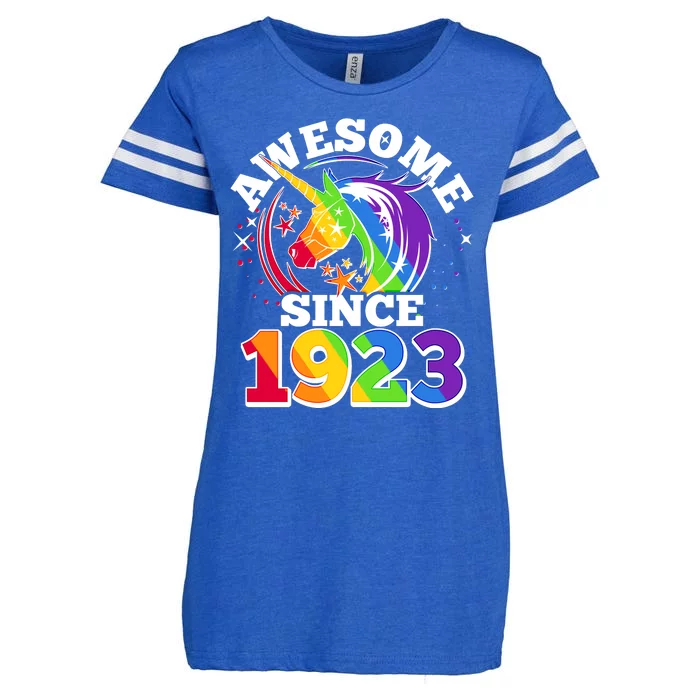 Rainbow Unicorn Awesome Since 1923 100th Birthday Enza Ladies Jersey Football T-Shirt