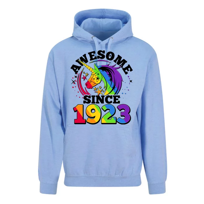 Rainbow Unicorn Awesome Since 1923 100th Birthday Unisex Surf Hoodie