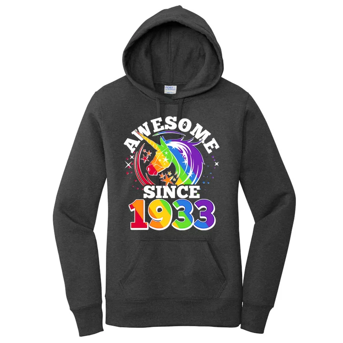 Rainbow Unicorn Awesome Since 1933 90th Birthday Women's Pullover Hoodie