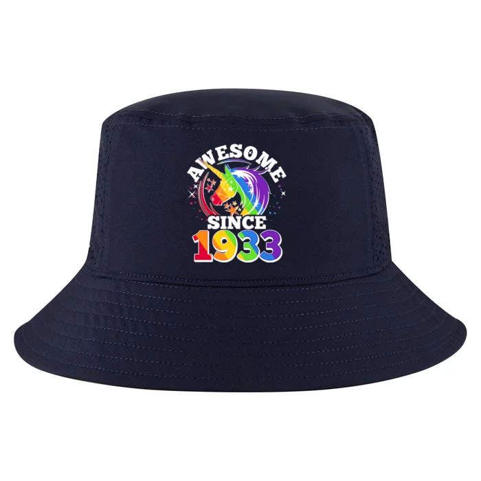 Rainbow Unicorn Awesome Since 1933 90th Birthday Cool Comfort Performance Bucket Hat