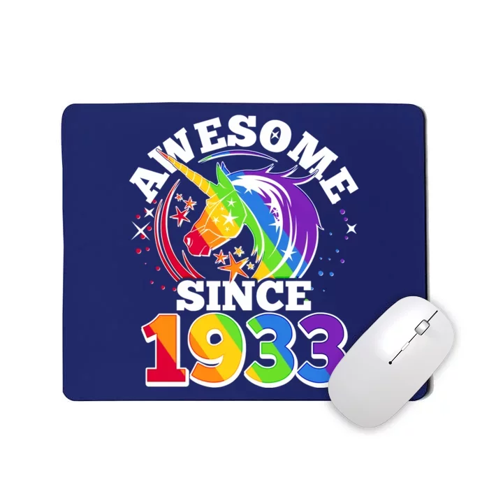 Rainbow Unicorn Awesome Since 1933 90th Birthday Mousepad