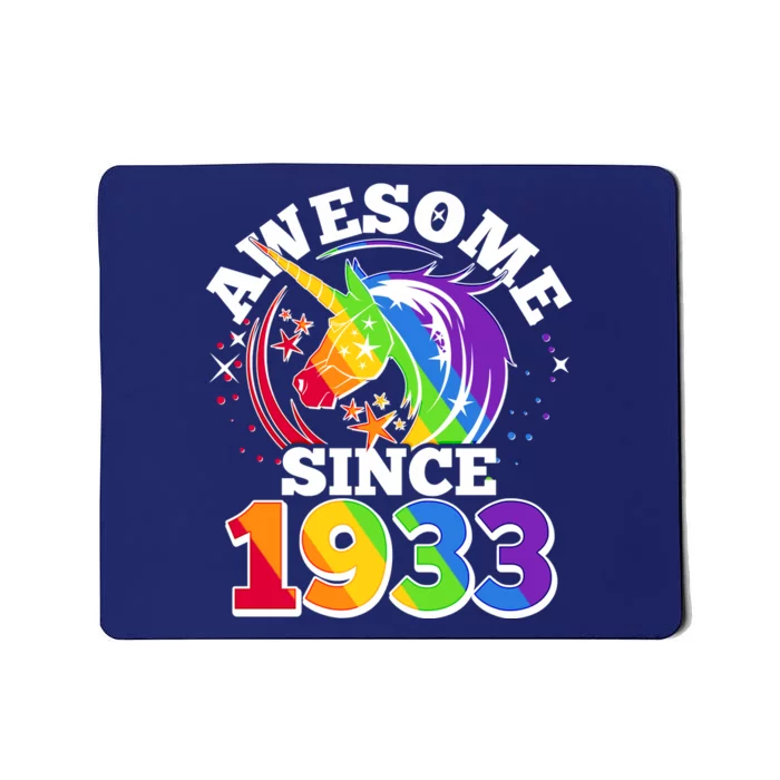 Rainbow Unicorn Awesome Since 1933 90th Birthday Mousepad