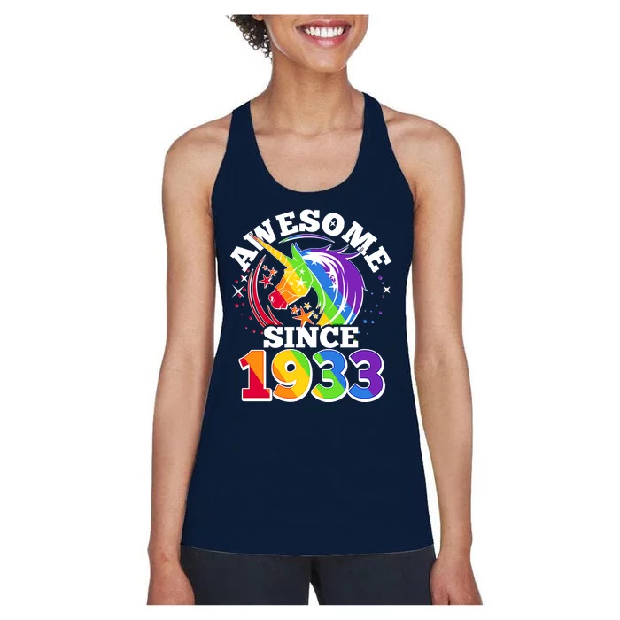 Rainbow Unicorn Awesome Since 1933 90th Birthday Women's Racerback Tank