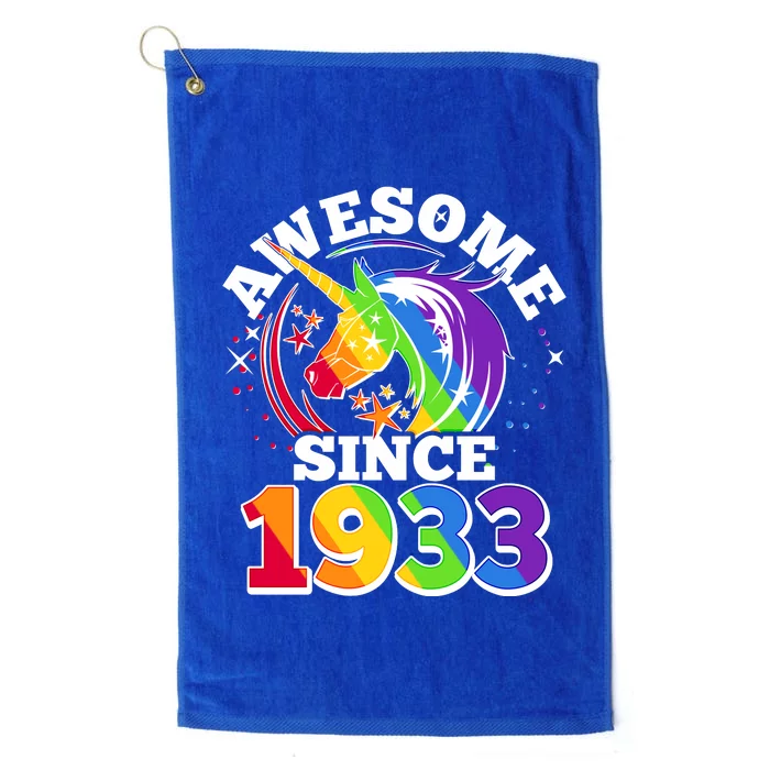 Rainbow Unicorn Awesome Since 1933 90th Birthday Platinum Collection Golf Towel