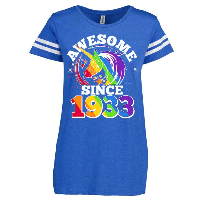 Rainbow Unicorn Awesome Since 1933 90th Birthday Enza Ladies Jersey Football T-Shirt