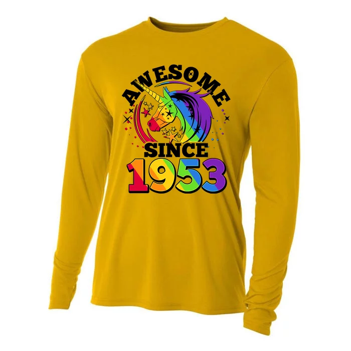 Rainbow Unicorn Awesome Since 1953 70th Birthday Cooling Performance Long Sleeve Crew