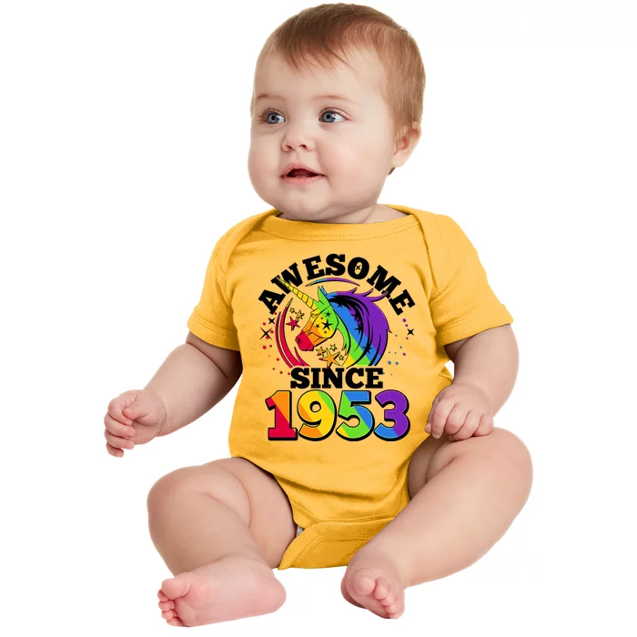 Rainbow Unicorn Awesome Since 1953 70th Birthday Baby Bodysuit