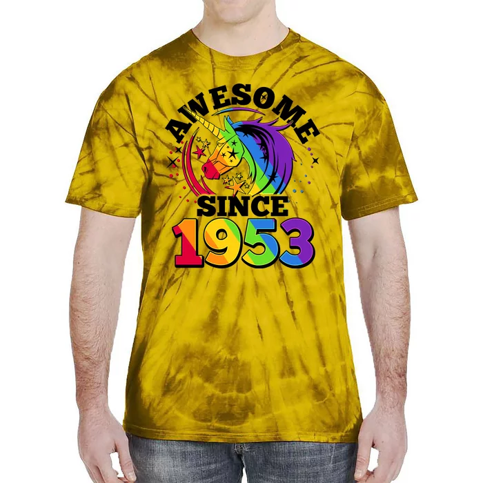 Rainbow Unicorn Awesome Since 1953 70th Birthday Tie-Dye T-Shirt