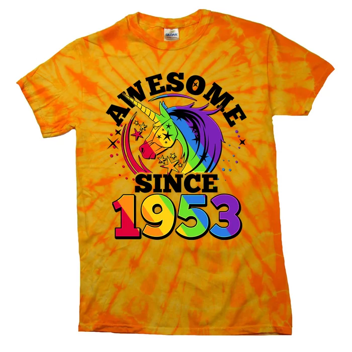 Rainbow Unicorn Awesome Since 1953 70th Birthday Tie-Dye T-Shirt