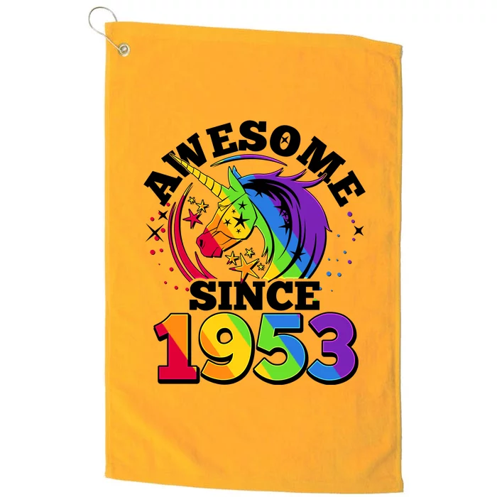 Rainbow Unicorn Awesome Since 1953 70th Birthday Platinum Collection Golf Towel