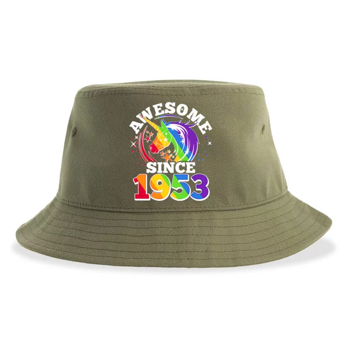 Rainbow Unicorn Awesome Since 1953 70th Birthday Sustainable Bucket Hat