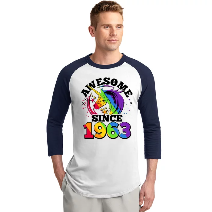 Rainbow Unicorn Awesome Since 1963 60th Birthday Baseball Sleeve Shirt