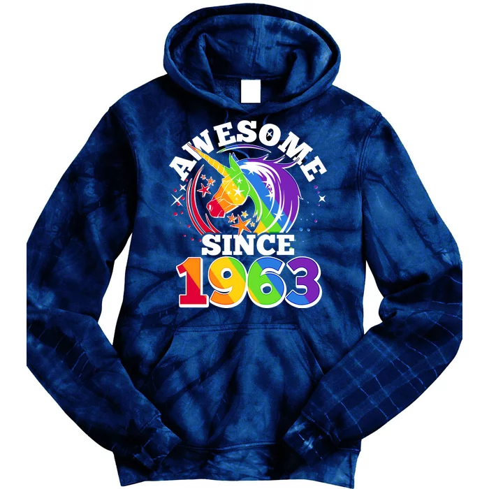 Rainbow Unicorn Awesome Since 1963 60th Birthday Tie Dye Hoodie