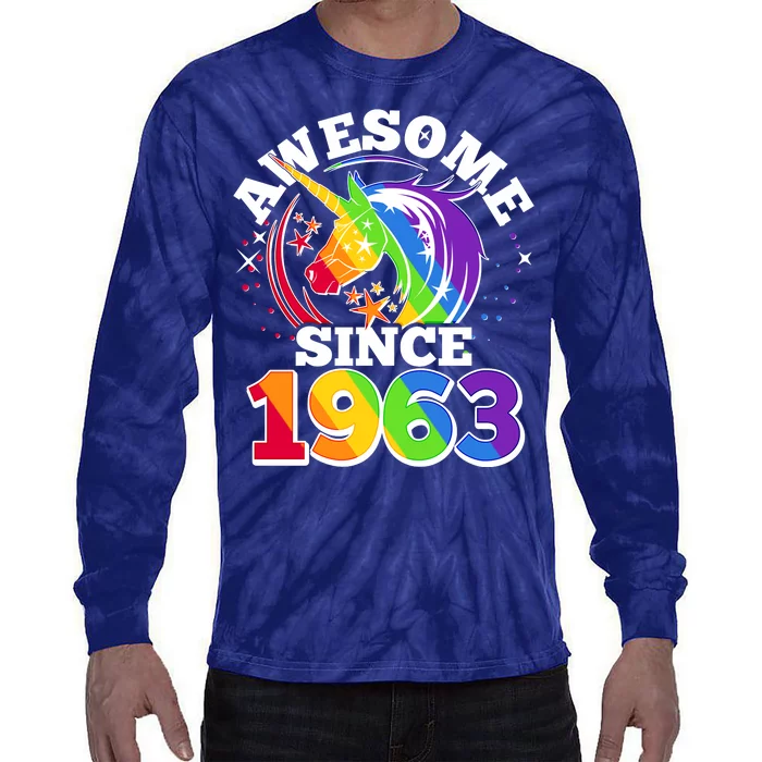 Rainbow Unicorn Awesome Since 1963 60th Birthday Tie-Dye Long Sleeve Shirt