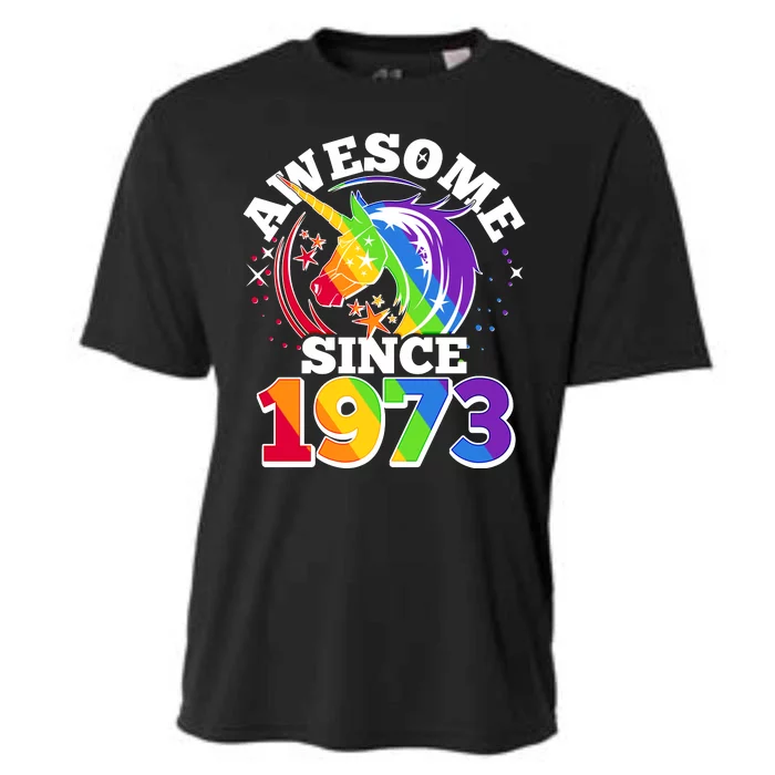 Rainbow Unicorn Awesome Since 1973 50th Birthday Cooling Performance Crew T-Shirt