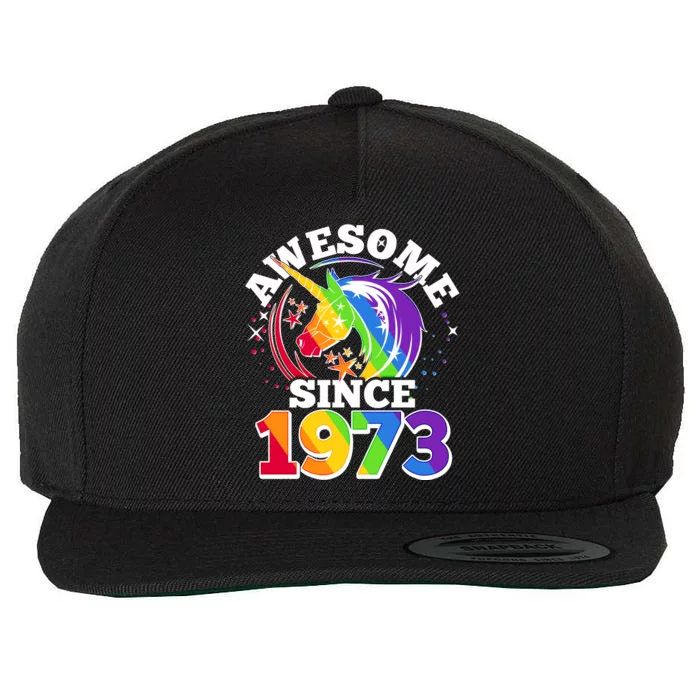 Rainbow Unicorn Awesome Since 1973 50th Birthday Wool Snapback Cap