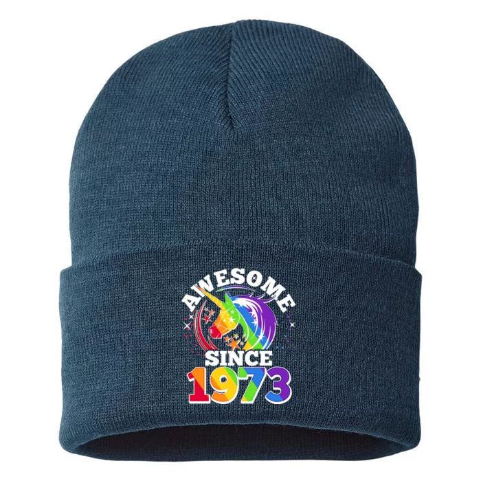 Rainbow Unicorn Awesome Since 1973 50th Birthday Sustainable Knit Beanie