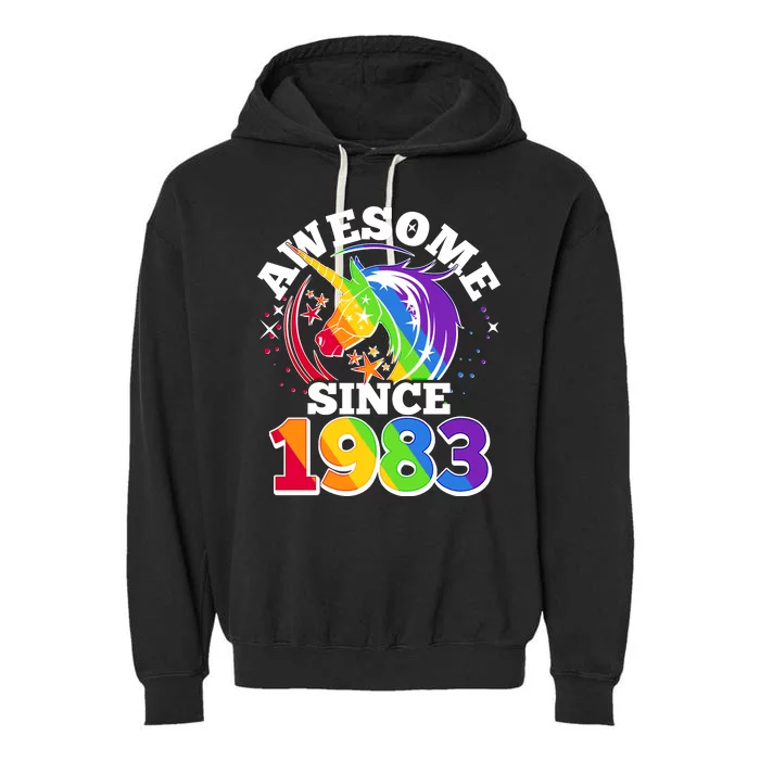 Rainbow Unicorn Awesome Since 1983 40th Birthday Garment-Dyed Fleece Hoodie