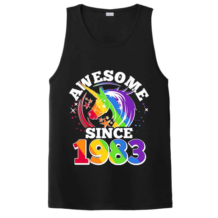 Rainbow Unicorn Awesome Since 1983 40th Birthday Performance Tank