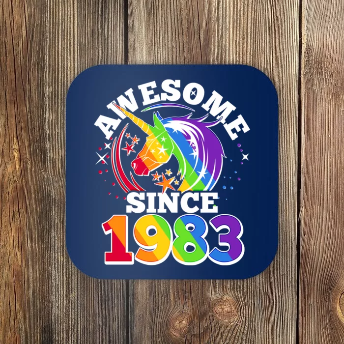 Rainbow Unicorn Awesome Since 1983 40th Birthday Coaster