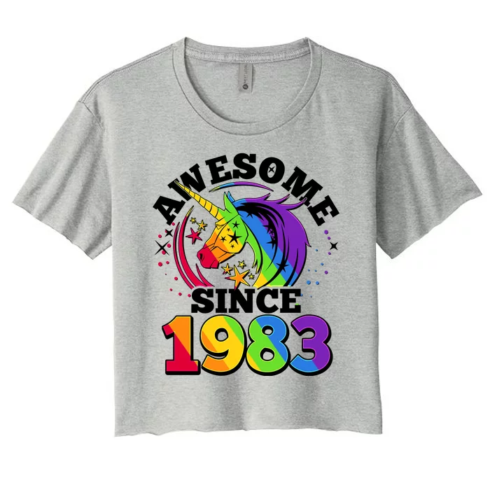 Rainbow Unicorn Awesome Since 1983 40th Birthday Women's Crop Top Tee