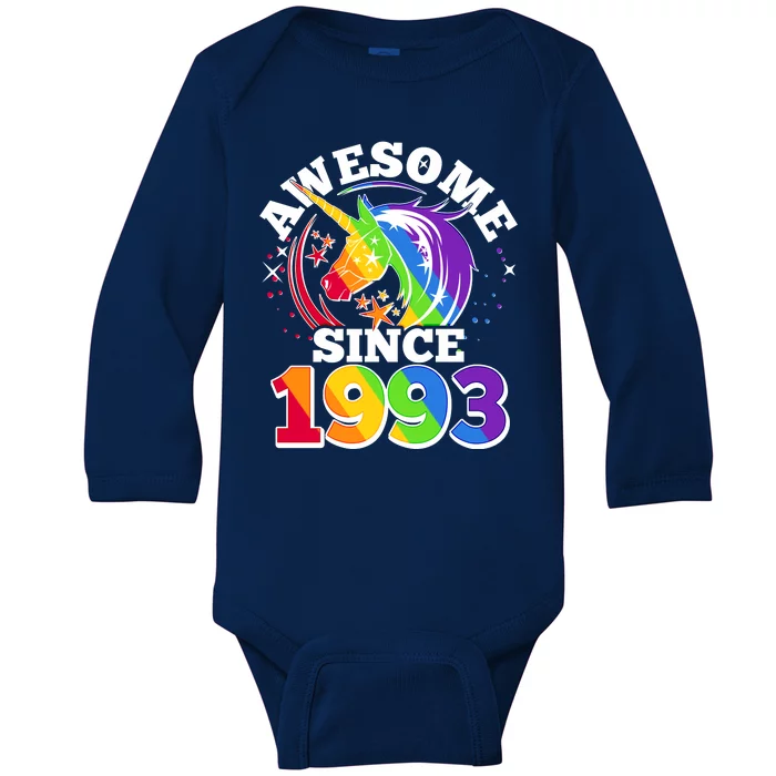 Rainbow Unicorn Awesome Since 1993 30th Birthday Baby Long Sleeve Bodysuit