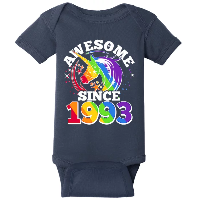 Rainbow Unicorn Awesome Since 1993 30th Birthday Baby Bodysuit