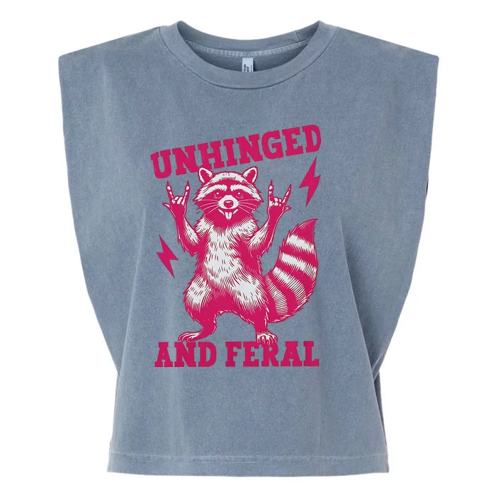 Raccoon Unhinged And Feral Retro Funny Raccoon Feral Summer Garment-Dyed Women's Muscle Tee