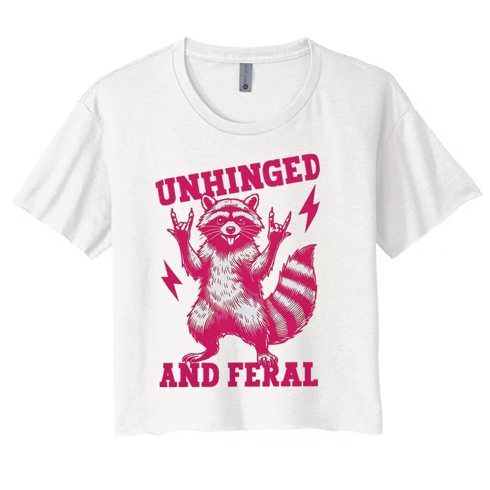 Raccoon Unhinged And Feral Retro Funny Raccoon Feral Summer Women's Crop Top Tee