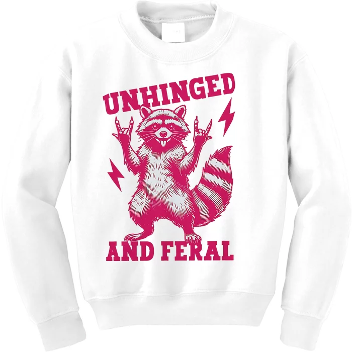 Raccoon Unhinged And Feral Retro Funny Raccoon Feral Summer Kids Sweatshirt