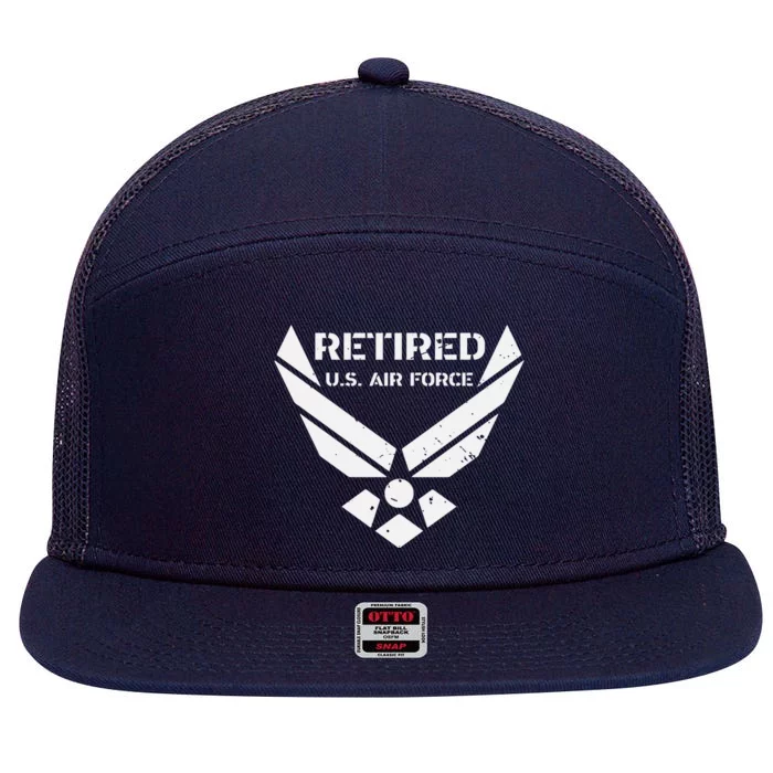 Retired US Air Force 7 Panel Mesh Trucker Snapback Hat