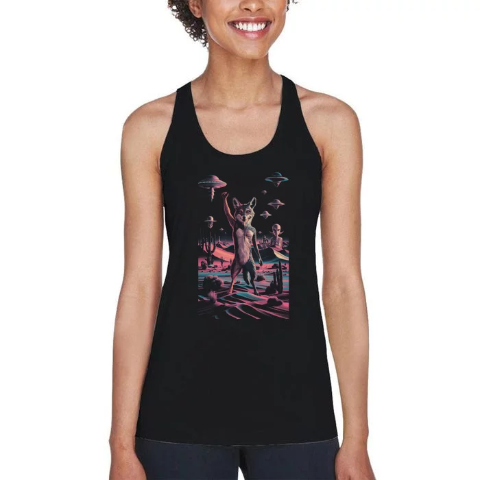 Retro Ufo Alien Wolf | Surreal Vintage Nevada Space Women's Racerback Tank