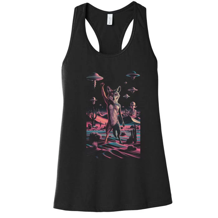 Retro Ufo Alien Wolf | Surreal Vintage Nevada Space Women's Racerback Tank