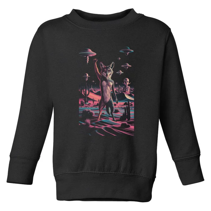 Retro Ufo Alien Wolf | Surreal Vintage Nevada Space Toddler Sweatshirt