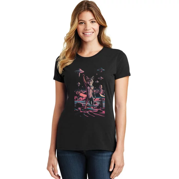 Retro Ufo Alien Wolf | Surreal Vintage Nevada Space Women's T-Shirt