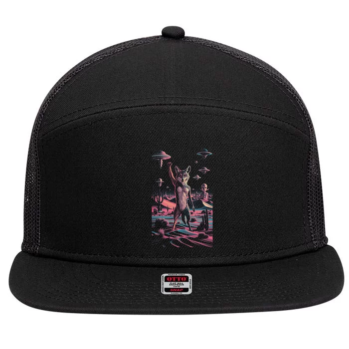 Retro Ufo Alien Wolf | Surreal Vintage Nevada Space 7 Panel Mesh Trucker Snapback Hat