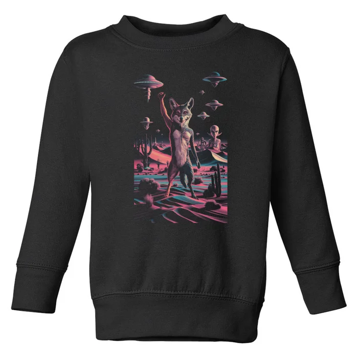 Retro Ufo Alien Wolf | Surreal Vintage Nevada Space Toddler Sweatshirt