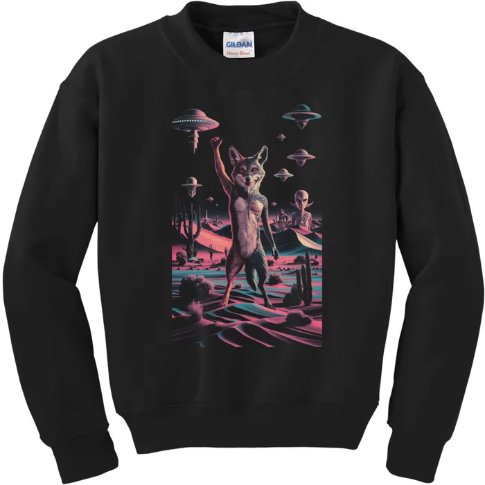 Retro Ufo Alien Wolf | Surreal Vintage Nevada Space Kids Sweatshirt