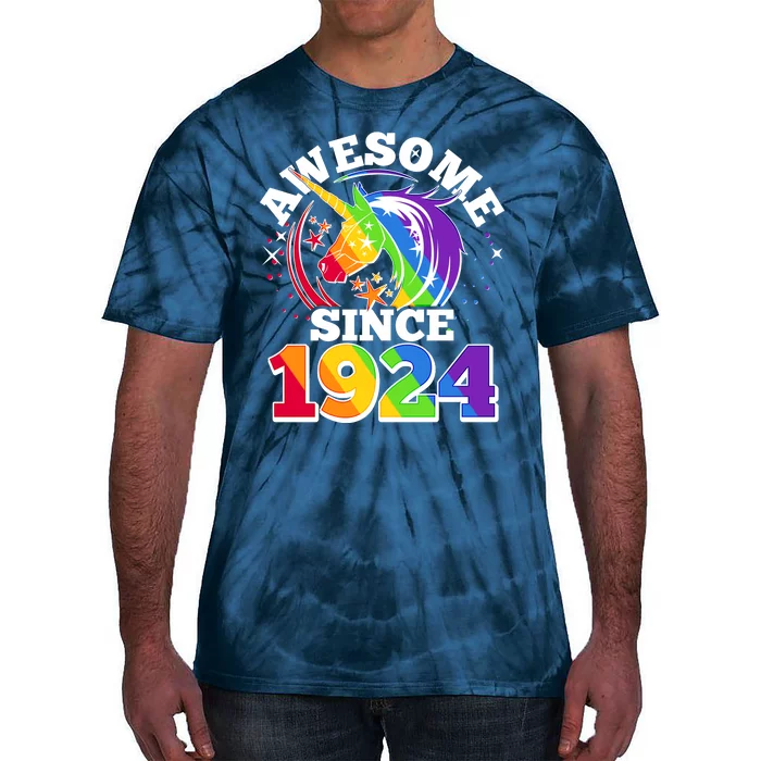 Rainbow Unicorn Awesome Since 1924 100th Birthday Tie-Dye T-Shirt