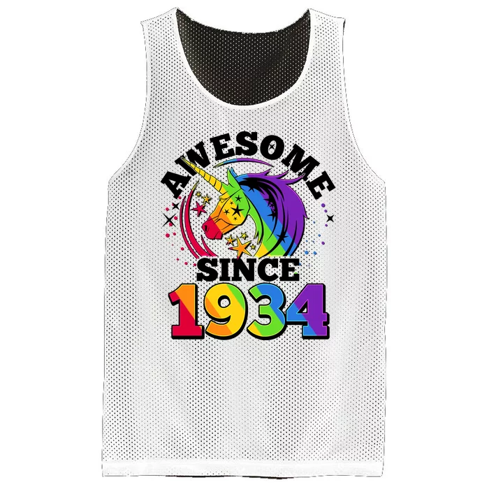 Rainbow Unicorn Awesome Since 1934 90th Birthday Mesh Reversible Basketball Jersey Tank