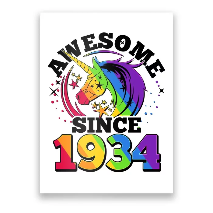 Rainbow Unicorn Awesome Since 1934 90th Birthday Poster