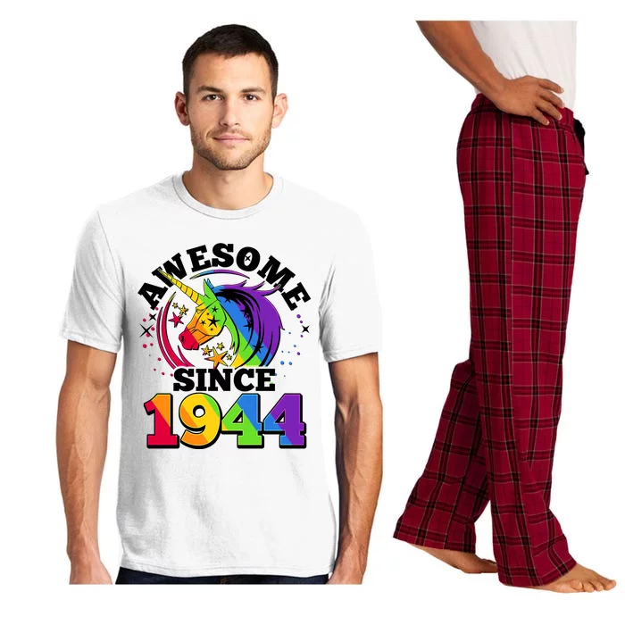 Rainbow Unicorn Awesome Since 1944 80th Birthday Pajama Set