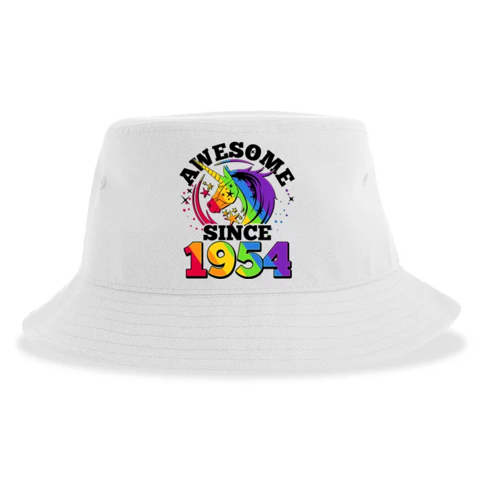 Rainbow Unicorn Awesome Since 1954 70th Birthday Sustainable Bucket Hat