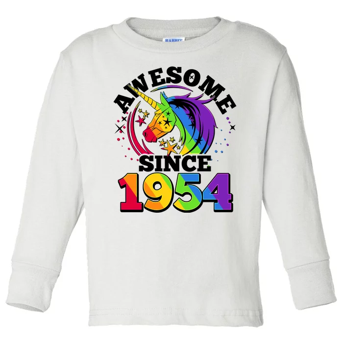 Rainbow Unicorn Awesome Since 1954 70th Birthday Toddler Long Sleeve Shirt