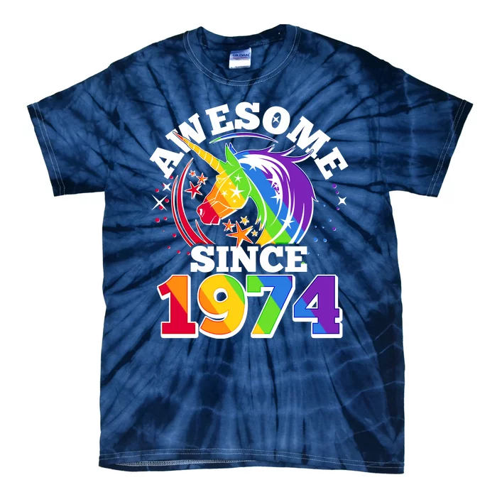 Rainbow Unicorn Awesome Since 1974 50th Birthday Tie-Dye T-Shirt